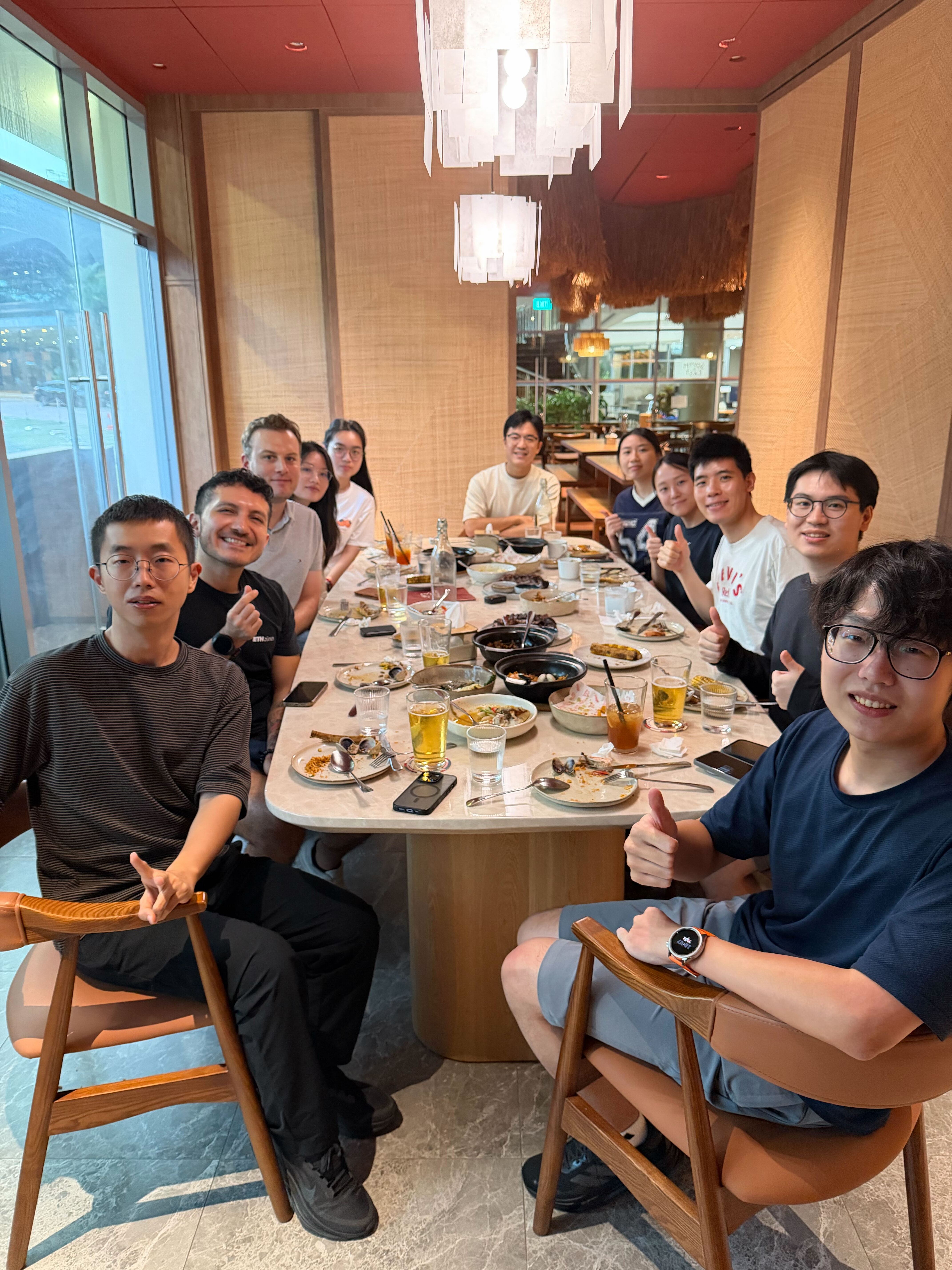 Lab group dinner for Filip's 2026 Gill Memorial Award from Royal Geographical Society
