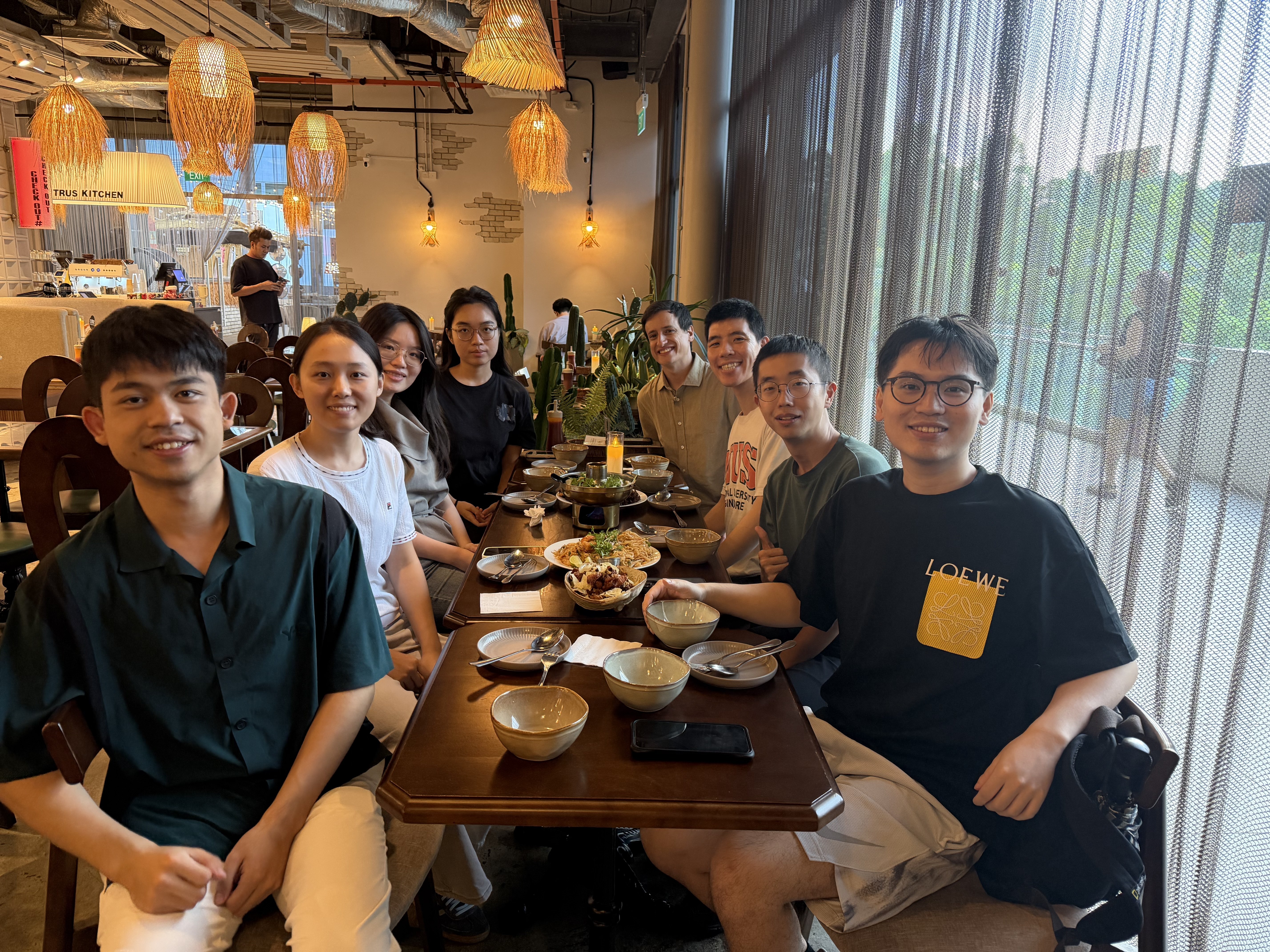 Lab farewell dinner at Citrus Kitchen for master's student Chang Liu returning to China